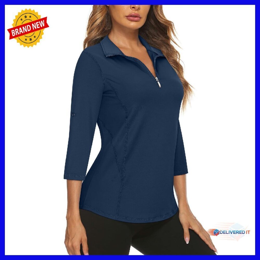 Women's 3/4 Sleeve Quarter Zip Golf Shirt Dry Fit Athletic Top S-XXL